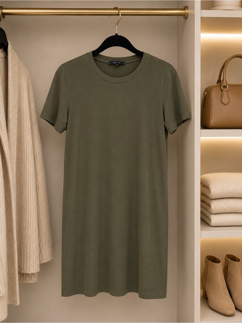 Women’s Olive Green Short Sleeve T-Shirt Dress